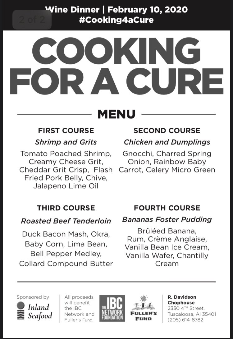 k_caroselli's tweet photo. @spann check out this event going on in Tuscaloosa! We would love to see if you would like to come for dinner or help us promote the cause! #Cooking4aCure #FullersFund #IBCNetwork https://t.co/TNagzHoGLW