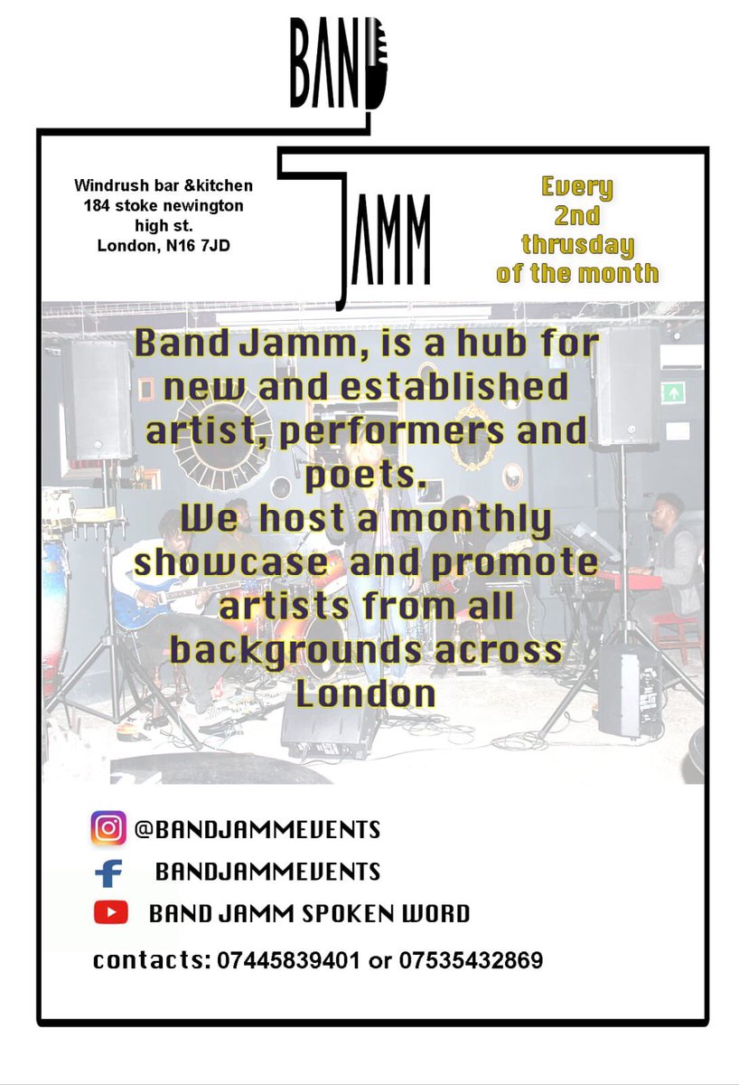 WindrushBar's tweet image. LOVE jamm SPECIAL... Thursday 13th Feb - the #BANDjamm artistes are BACK for 2020 with a valentine's special.  NOT TO BE MISSED @ #windrushbarandkitchen. Doors open from 7pm.  Caribbean menu available. £7 tickets from eventbrite.co.uk/e/bandjamm-spe…
More at the doorppp