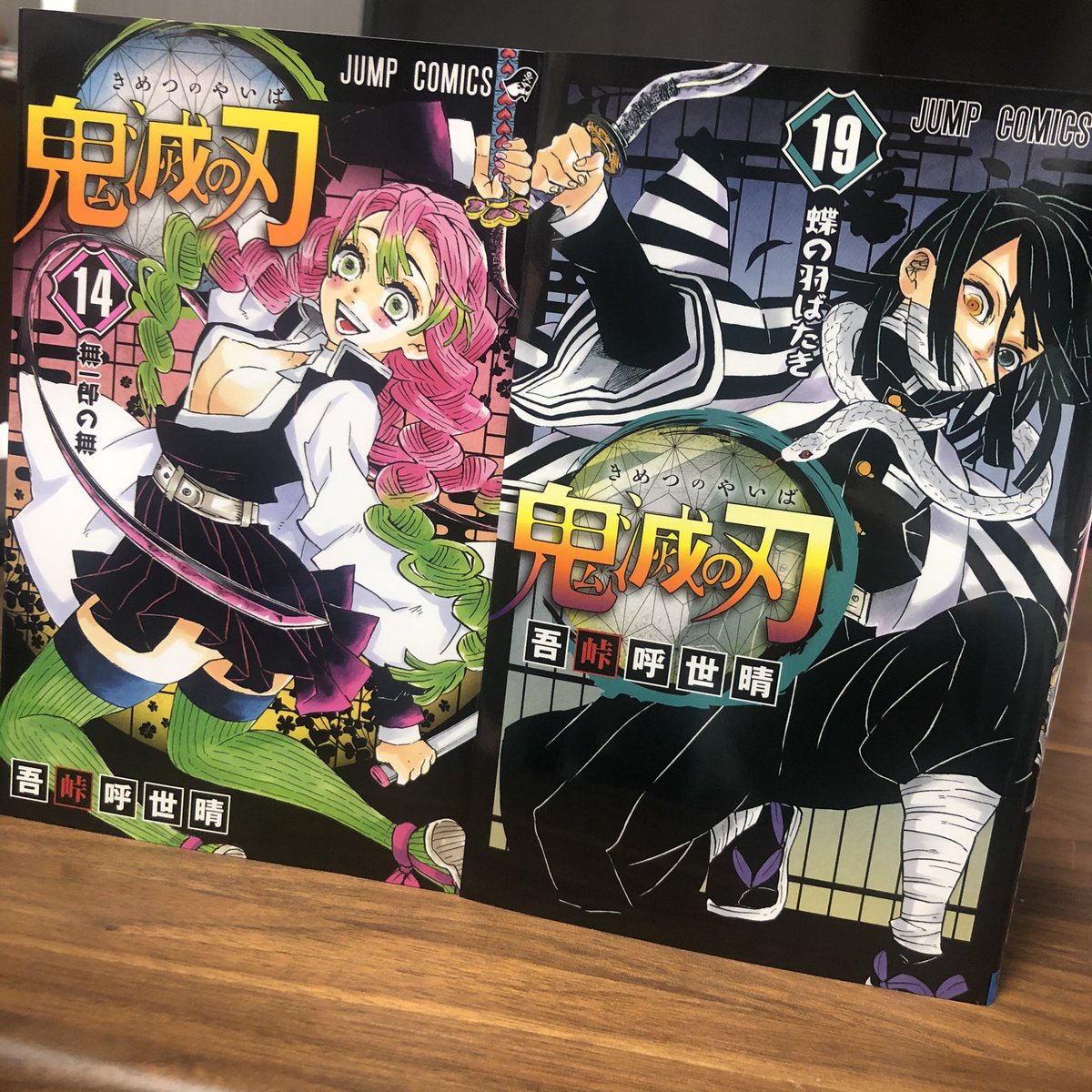 うーちゃんねる うたこ On Twitter 鬼滅の刃14巻と19巻並べると グータッチ おばみつ最高じゃん 視聴者さんが教えてくれたっ