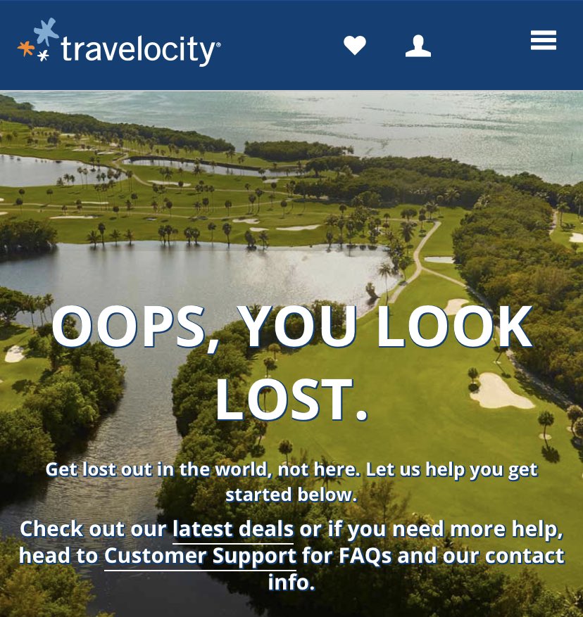 Great 404 page <a href="/travelocity/">Travelocity</a>!
#ux #uxdesign #404page