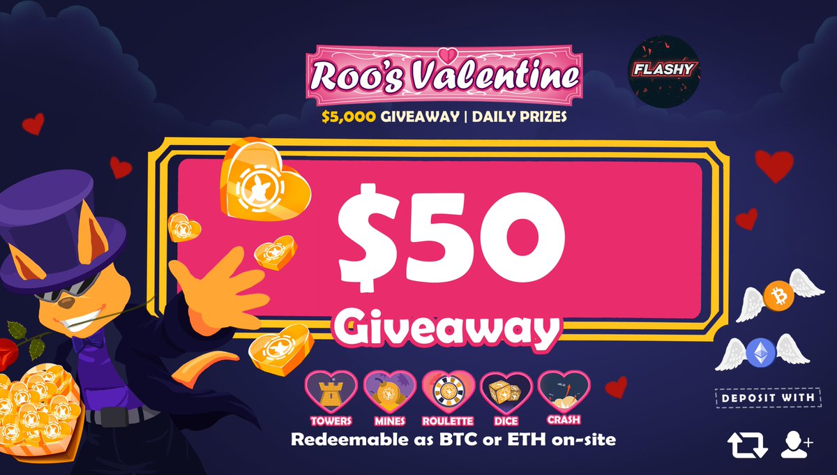 🦘💝 $50 GIVEAWAY !! 🏆🦘 ✔️ Follow @roobet & @flashyflashy ✔️ Comment your Roobet username ✔️ RT this tweet ✔️ Tag a friend ▶️ Winner in 3days