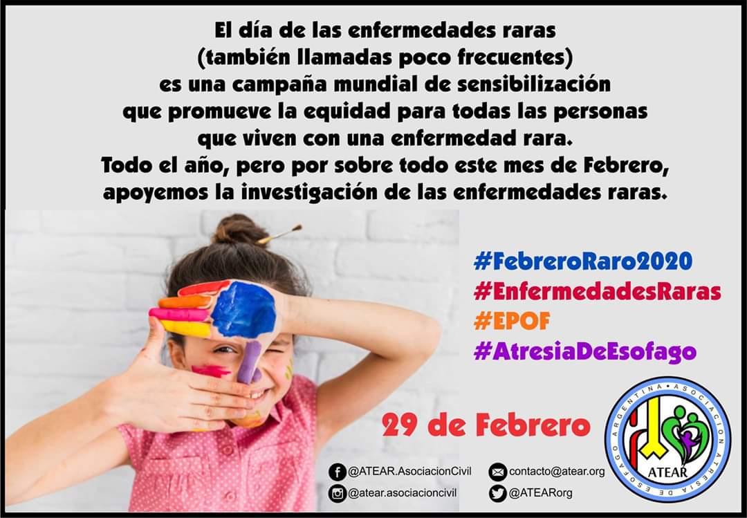 ATEARorg's tweet photo. El 29 de Febrero es el Día de las #EnfermedadesRaras.
La #AtresiadeEsófago es una de ellas.
👉Apoyemos la investigación de las Enfermedades Poco Frecuentes.
https://t.co/4yYp0nwMhF
#FebreroRaro2020 #EnfermedadesRaras #EPOF #MasVisibles #atresiadeesofago #atear https://t.co/p9R3LgHONi
