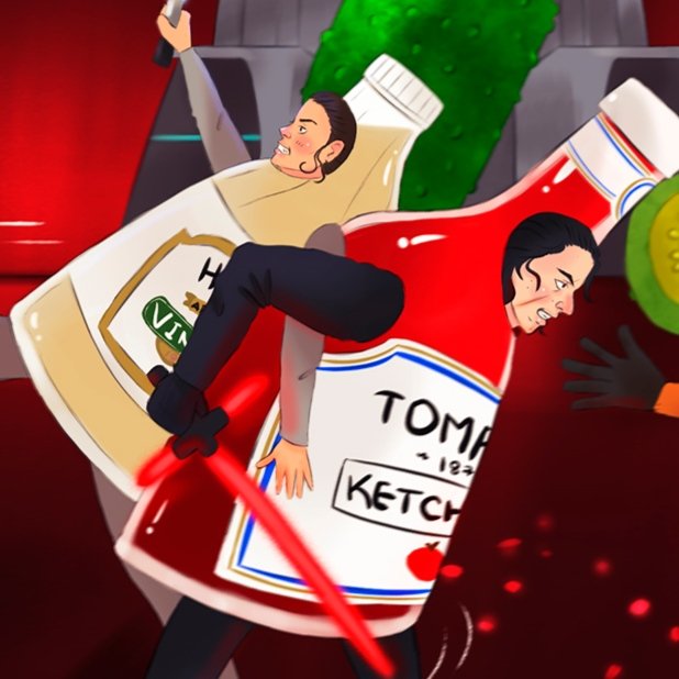 "Vinega𝗿𝗲𝘆 and I had a double team w̶i̶t̶h̶ against an order of fish and chips!"

#Reylo #Reyloart #Rey #KyloRen #SNL #aritochanart