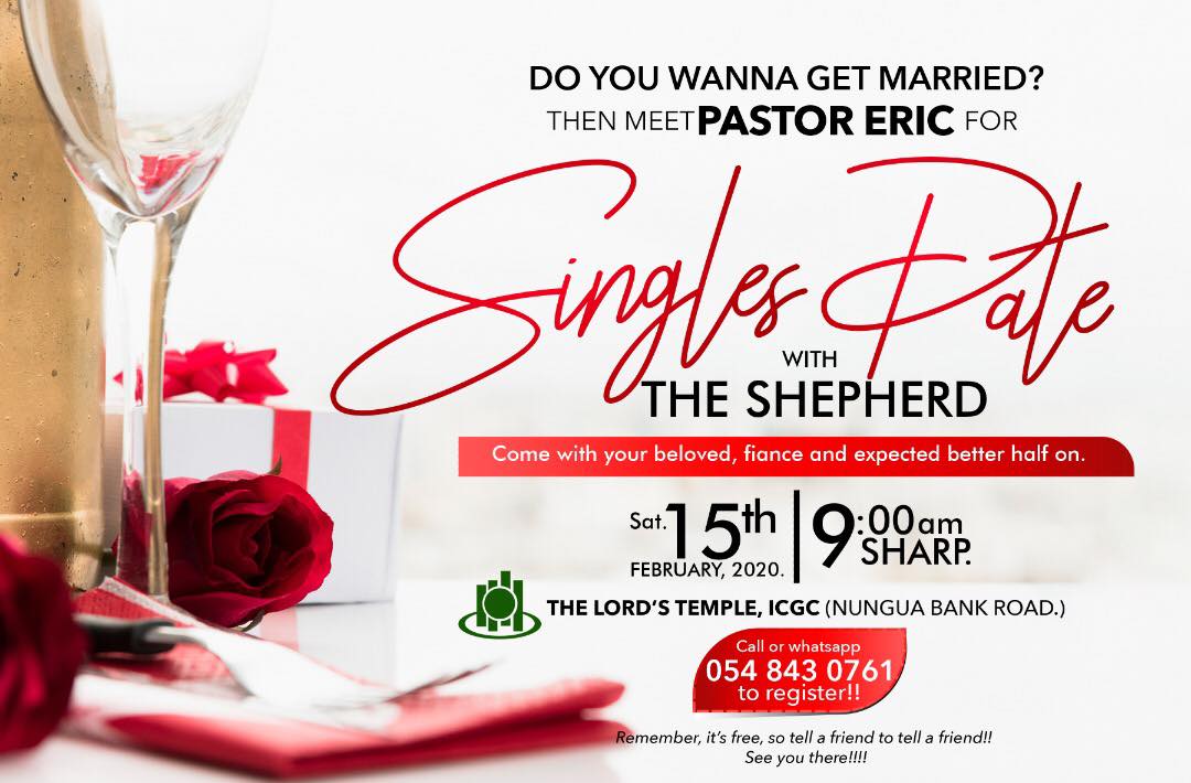 ICGCNungua's tweet photo. Singles Date With The Shepherd, 2020 edition is happening in a few days!! Have you registered yet??🙂
#SinglesDateWithTheShepherd
#PsEric
#loveandmarraigetalk
#thelordstempleicgc
#weareicgc
#February2020
It's FREEEE!!!! https://t.co/ckJCBStKJu