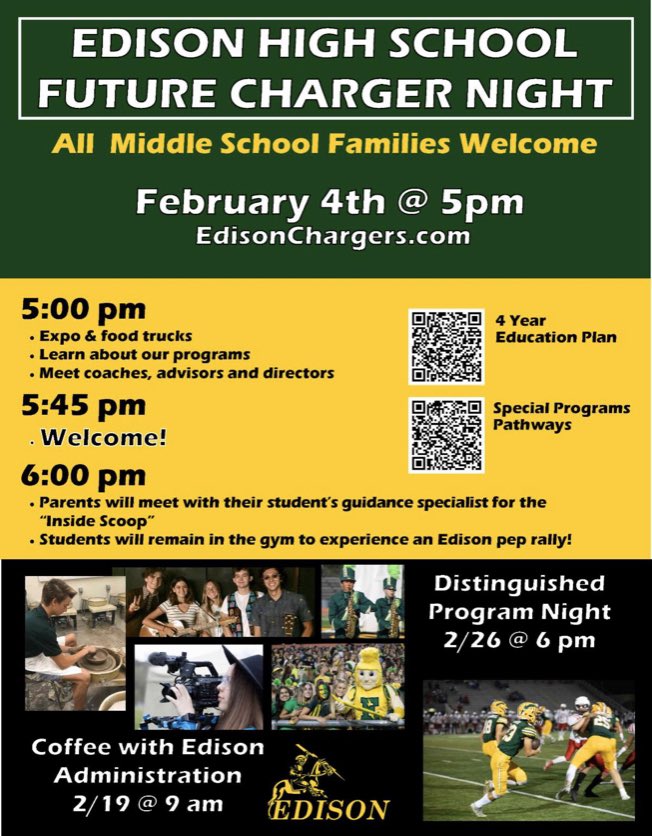 See you tonight, Future Chargers! @EdisonChargers @Chargers_ASB @SowersVikingsHB @talbertmiddle
