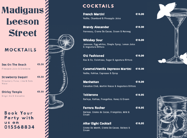 LeesonMadigans's tweet photo. New cocktail menu launched this week to mark the end of dry January! 🍸 https://t.co/PICILJlLWg