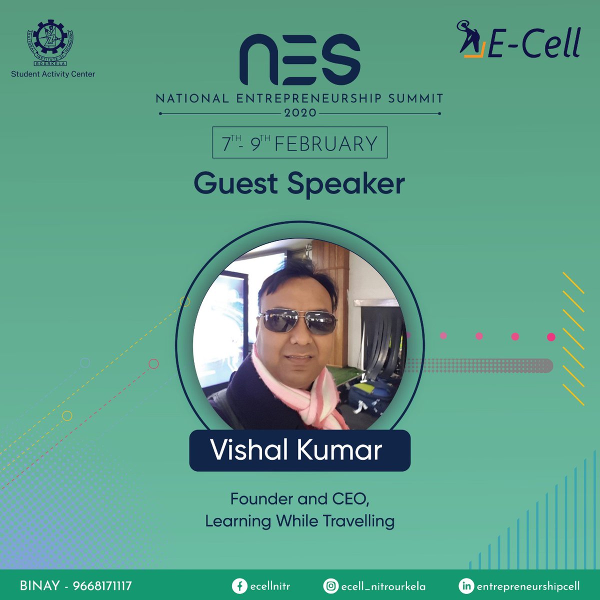 learn_w_travel's tweet photo. LWT Founder and CEO, Mr. Vishal Kumar is invited to be the Guest speaker for National Entrepreneurship Summit 2020(NIT Rourkela) on 7th - 9th February.
#lwt #learningwhiletravelling #startup #bplan #entrepreneur #isetsingapore #iset2020 #iset #startupindia #nes https://t.co/LImfTqhA9c