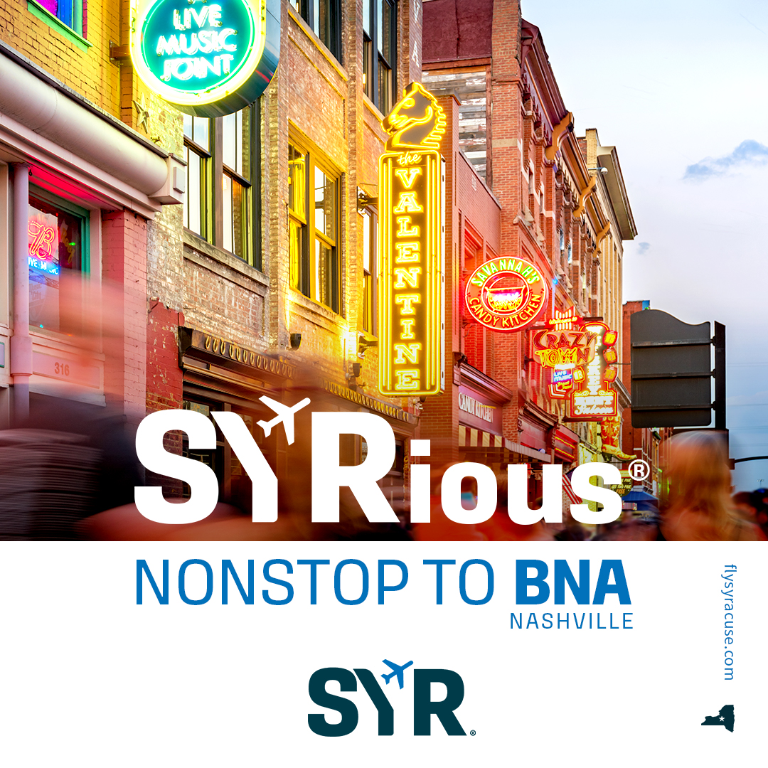 SyracuseAirport's tweet photo. On this #TravelTuesday, we want to remind you that @Allegiant's seasonal nonstop service SYR↔️BNA returns in just 🔟 days! (yes, that is indeed #ValentinesDay2020) #Nashville #Syracuse ✈️💕🤠🎶 https://t.co/i2eGdSsied