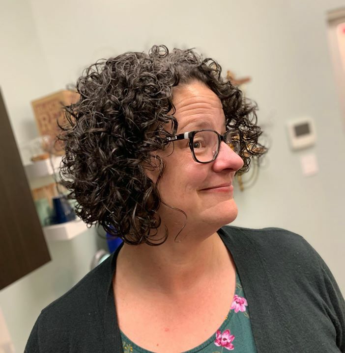 brennadull's tweet photo. Wish I could show you the BEFORE! We chopped some major inches off this gorgeous curly mane!  Styled with @owayorganics curly potion, glossy nectar and boho pomade.  Due to a terrible case of carpal tunnel she can’t style her hair as easily. So we went with a classic bob wit… https://t.co/asJ6xJ3mfR