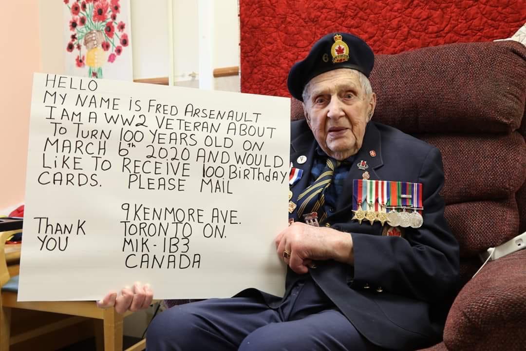 trajanpublisher's tweet photo. Toronto resident Fred Arsenault, a 99-year-old Second World War veteran, is asking for 100 birthday cards for his 100th birthday on March 6.

It's an excellent opportunity for stamp collectors and postal historians to send Fred a philatelic bday card.

https://t.co/vG9wI7NlX3 https://t.co/yWXrzjAZYt