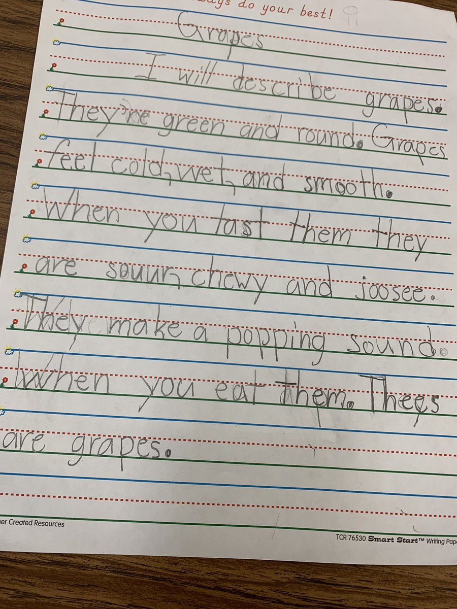 We are working on descriptive writing with adjectives. We wrote about a green grape! #ginwvikings