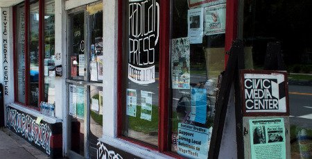 The Civic Media Center is an alternative library providing resources for progressive grassroots activism, and has been a part of social justice in Gainesville since '93.  Besides being a public-access library, this non-profit hosts speakers, film screenings, concerts, and more.