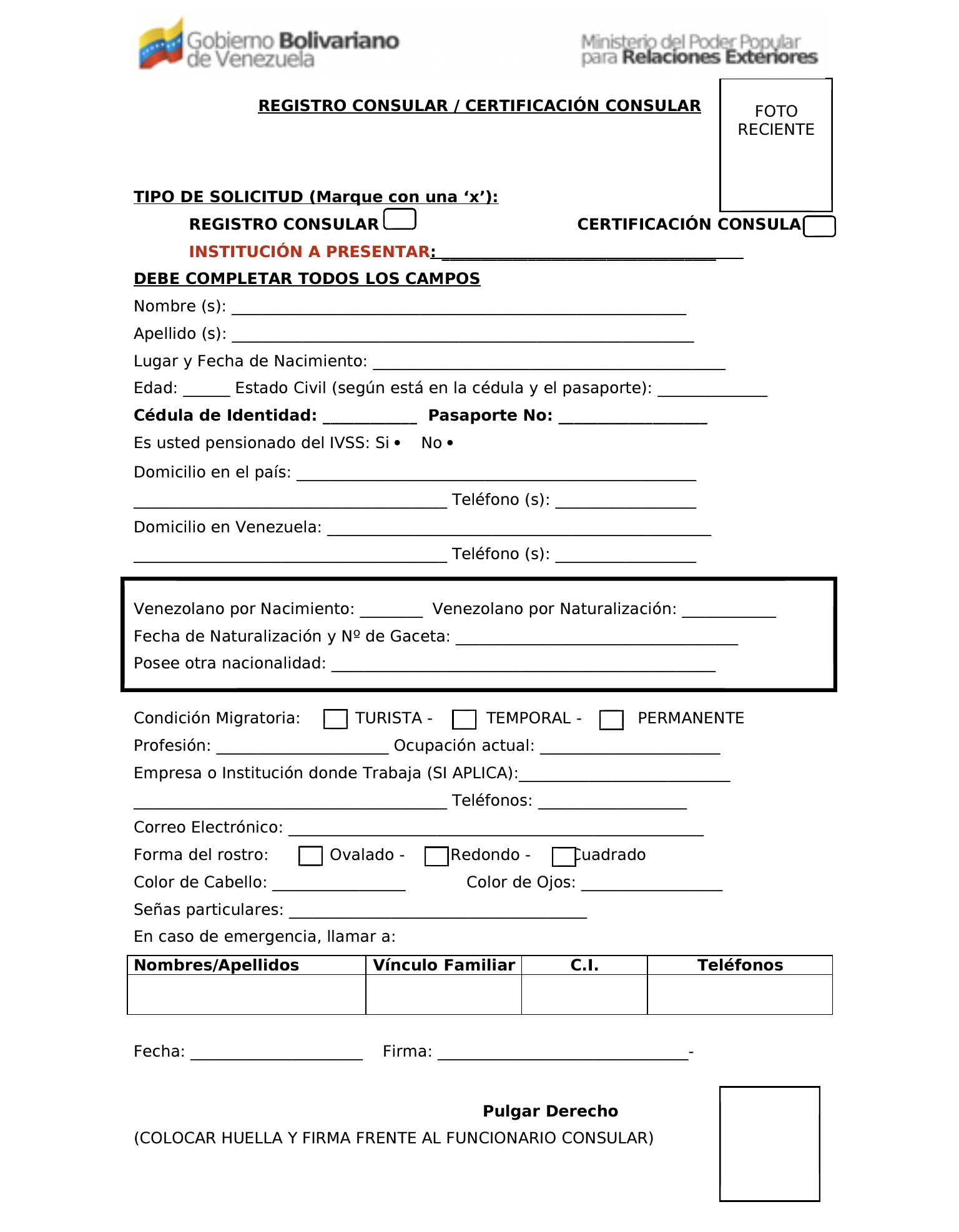 Embajada Venezuela En Argentina On Twitter Descarga La Planilla De Registro Consular Certificacion Consular En Este Link Https T Co X75k25clh0