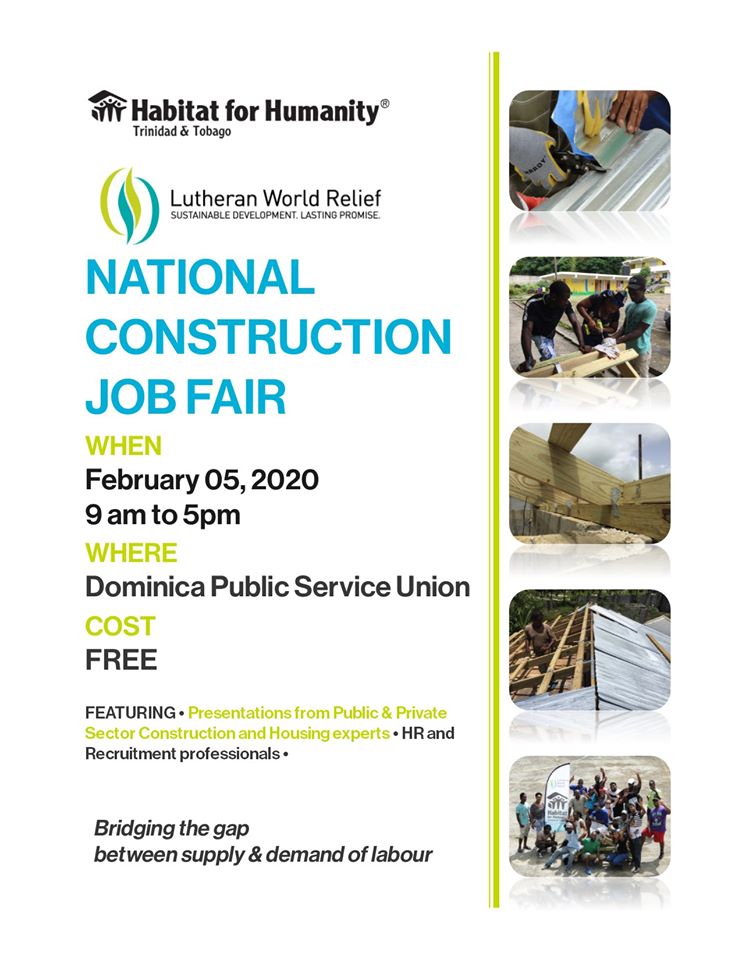 We've got team members on the ground in Dominica where we will host a National Job Fair tomorrow at the Public Service Union. Got friends in the construction sector over here? Tell them join us!