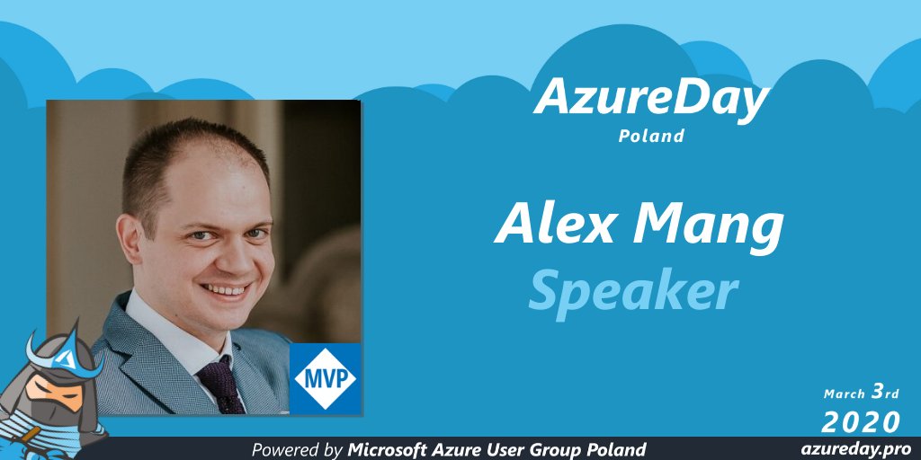 Our next speaker at #AzureDayPL #conference on #March 3th is 
@iamalexmang who will show how to take your organization to the next level by #AzurePolicy, #AzureCostManager, and #AzureBlueprints. Tickets ->  azureday.pro