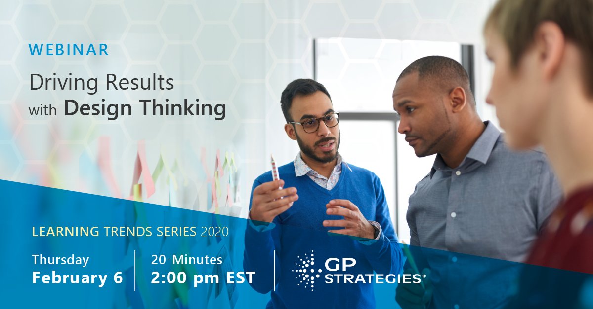 gpcorp's tweet photo. Design thinking projects can run the risk of becoming unrealized brainstorming sessions. Join us as we share successful design thinking processes such as agile design and learner-centricity to drive real results. #GPWebinar https://t.co/F2QAbMSyBP https://t.co/SFXPqKywQJ