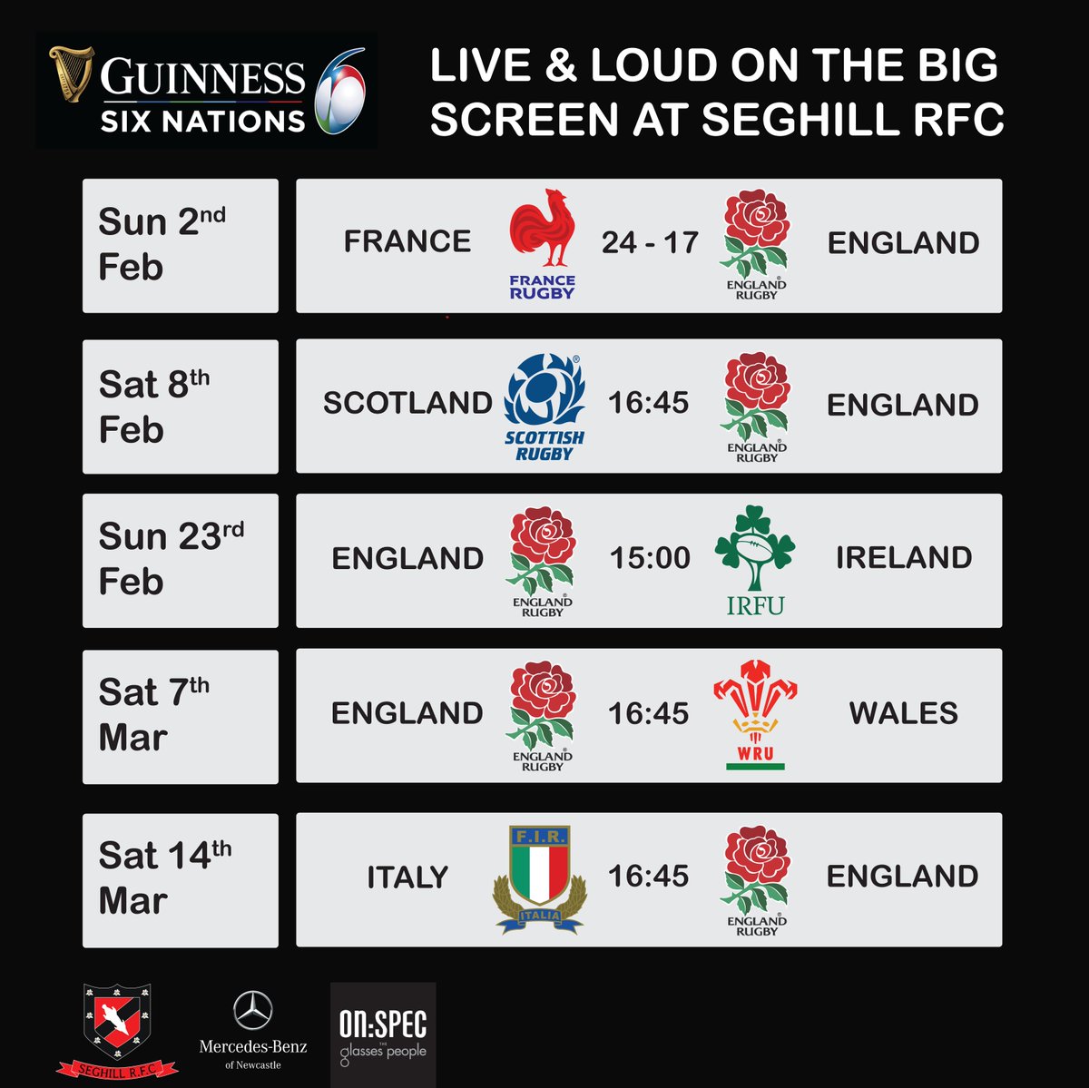 SeghillRFC's tweet photo. England's 6 Nations campaign started with a bump. Can they resurrect their campaign on Saturday?
The Calcutta Cup, Watch it Live & Loud at Seghill RFC 🏴vs🏴
#UpTheHill #Seghill2021 #6Nations #EnglandRugby #BigScreenSports #LiveHere https://t.co/nlrmndtIzW