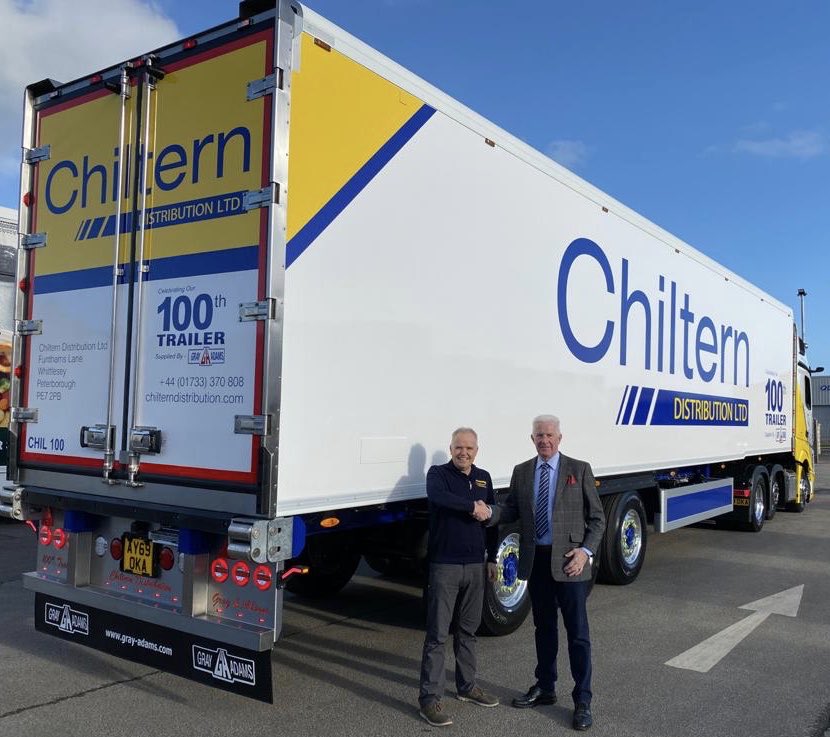 ChilternDist's tweet photo. Paul Jackson is thrilled to pick up our 100th trailer from Peter Gray @GrayAndAdamsLtd in Fraserburgh. CHIL100 is stunning. Where is CHIL001? Still part of our fleet-since 2007.  📸 PJ @ThermoKingEur @MercedesTruckUK @BPW_UK @MichelinTruckUK @CBFittings https://t.co/m9gEaCti2M