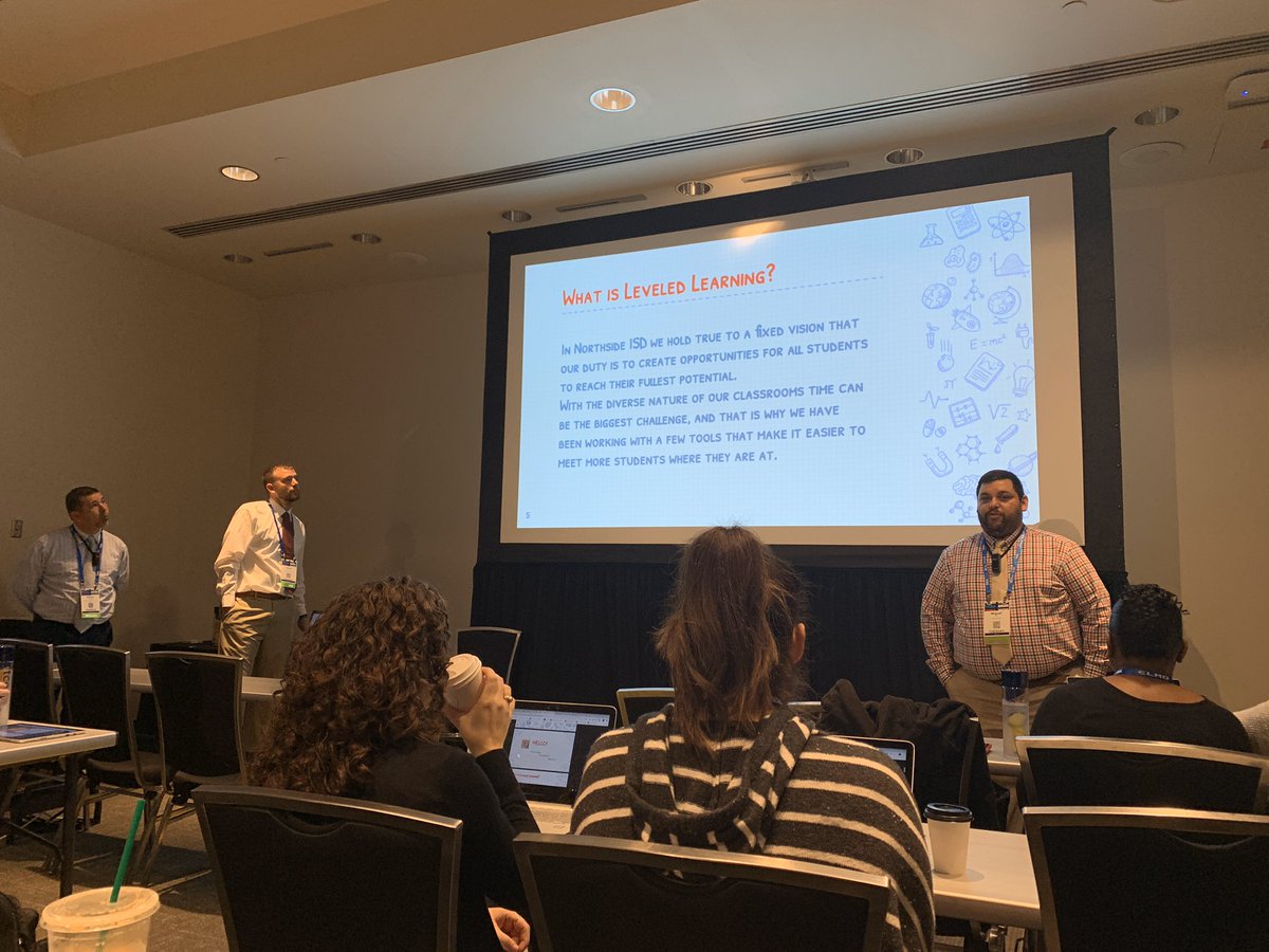 techcoachjones's tweet photo. #ThisIsNorthside #ThisIsRudder @EarlRudderMS teachers presenting #leveledlearning in the #flipped classroom at @TCEA this morning! Love when teachers show off their learning in big ways! #TCEA2020 https://t.co/1Xt4cKC361