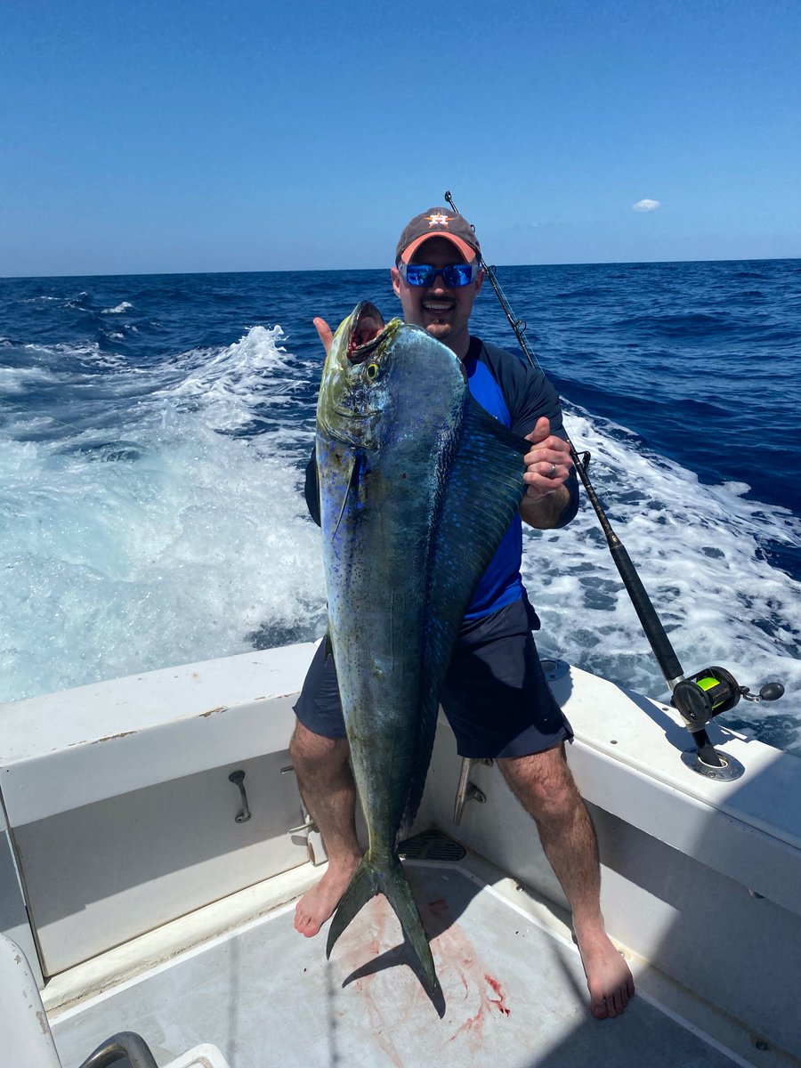 FishTamarindo's tweet photo. A windy day onboard the Capullo with Brian, friends, Captain Manuel and First Mate Fransico. Raised a few Sailfish but nothing biting and then landed a nice 30lb Mahi Mahi that provided a nice meal for the whole group of 6. Thanks for fishing with Capullo Sports Fishing Tamarindo https://t.co/Slh7jtloBG