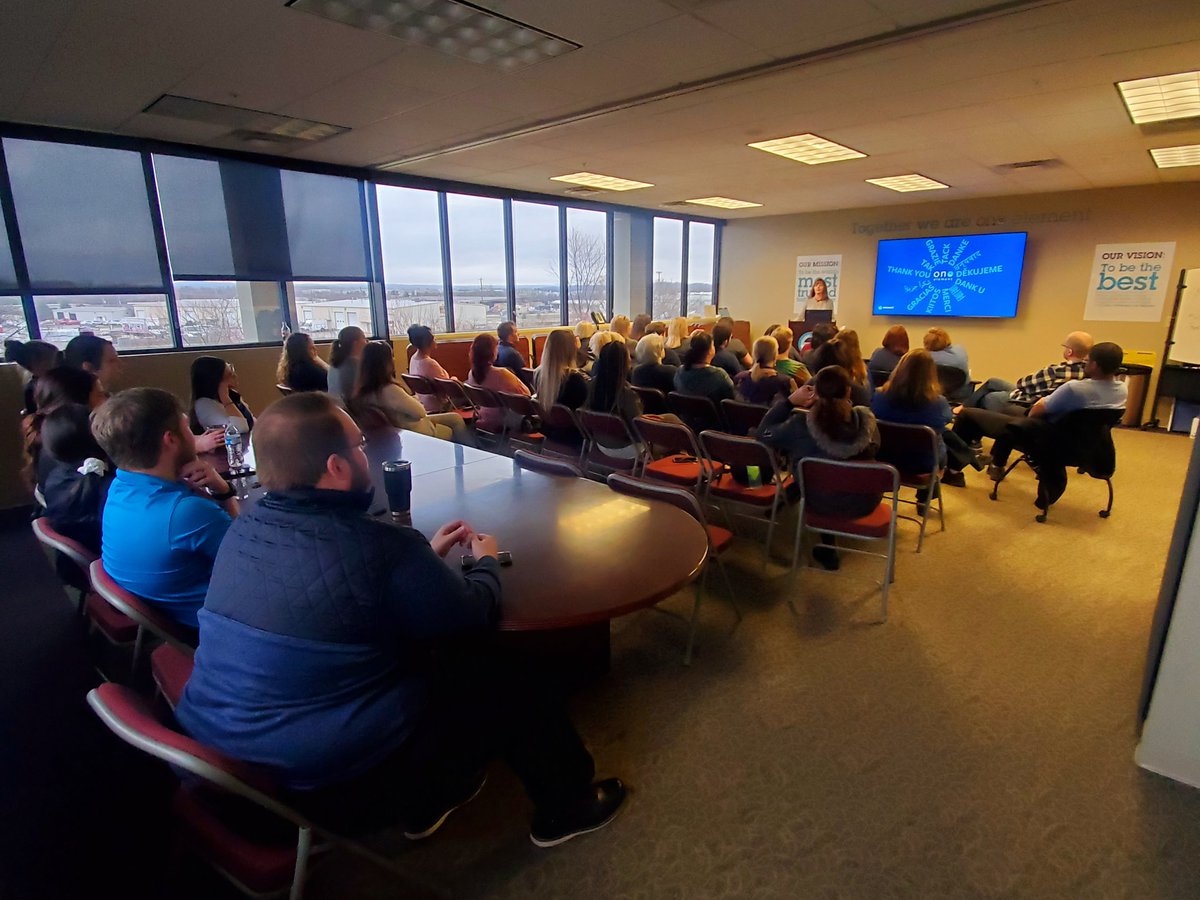 WeAreOneElement's tweet photo. Josh Longenette (GM) delivers the #OEW message to the Cincinnati lab team while Deborah Krintzline (Finance Director) speaks to the Shared Services team. #ElementCincinnati https://t.co/kbiETRM1VA