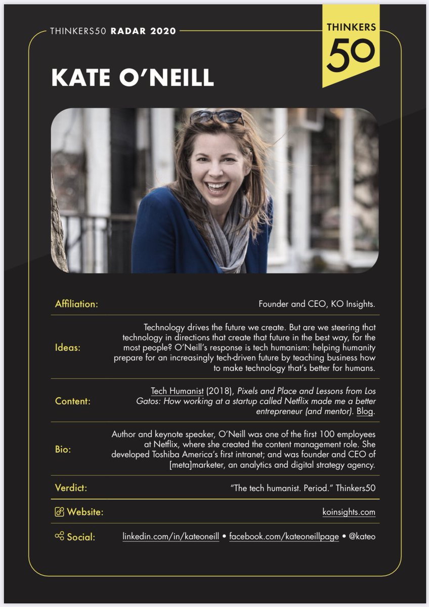 kateo's tweet image. It is a thrill to announce that @Thinkers50, often described as the “Oscars of Management Thinking,” has included me on their Radar for 2020. I hope to live up to this incredible honor. Thank you to everyone who’s been part of this #TechHumanist journey.

thinkers50.com/radar-2020/kat…