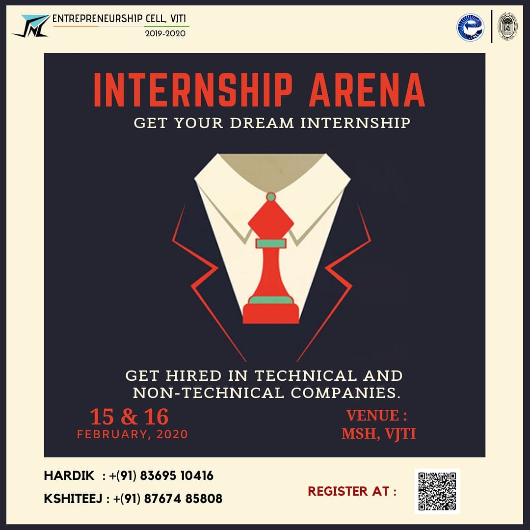 startup_netcon's tweet photo. E-Cell brings to you 'Internship Arena' full of companies and organisations seeking INTERNS! Boost up your resume with a shining point of INTERNSHIP! Expand your horizon with 30+ companies offering work experience.
Visit VJTI on 15th-16th Feb, 2020 and chase your dream jobs! https://t.co/sPK3Z2Q4uE