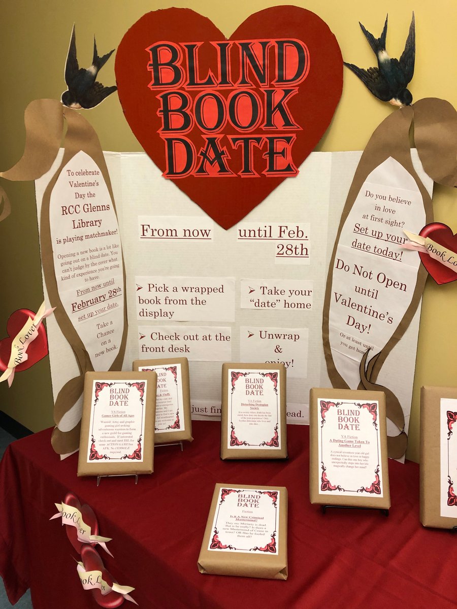 Check out the RCC Library's Blind Book date display outside the Glenns campus library between now and February 28th. Read the summaries on the covers and check one out. Then unwrap and see what book you've chosen! <a href="/rappahannock_cc/">Rappahannock Community College</a>