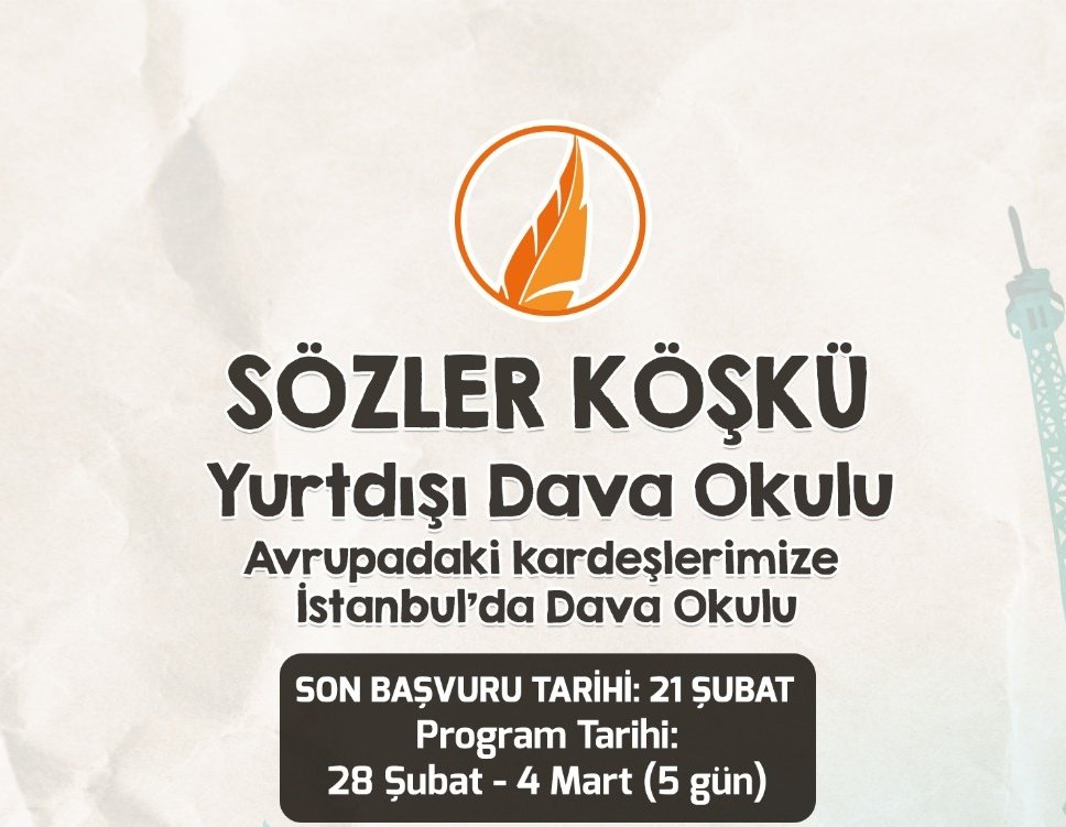 sozler_kosku's tweet photo. Sözler köşkü yurtdışı dava okulu başlıyor.
İşlenecek Dersler:
- Kuran'ı Kerim
-Tefsir (Risale-i Nur)
-Siyer-i Nebi
-İlmihal
-İmanın Şartlarının İspatı
-Ateizm Deizm Temel İddialarına Cevaplar
Başvuru Formu: https://t.co/0dok5x6hxz
Ayrıntılı Bilgi İçin (WhatsApp): 05353438669 https://t.co/cQ5jVMSmPF