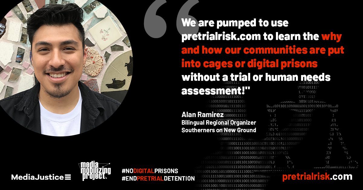 mediajustice's tweet photo. Why and how are our communities put into cages or #digitalprisons? @ignitekindred's Alan Ramirez is speaking truth to power during Thursday's #PretrialRisk launch webinar at 3pm EST. Join us! https://t.co/Z39GG4z9k0
#NoDigitalPrisons
#EndPretrialDetention https://t.co/kzm8wj6Fjh