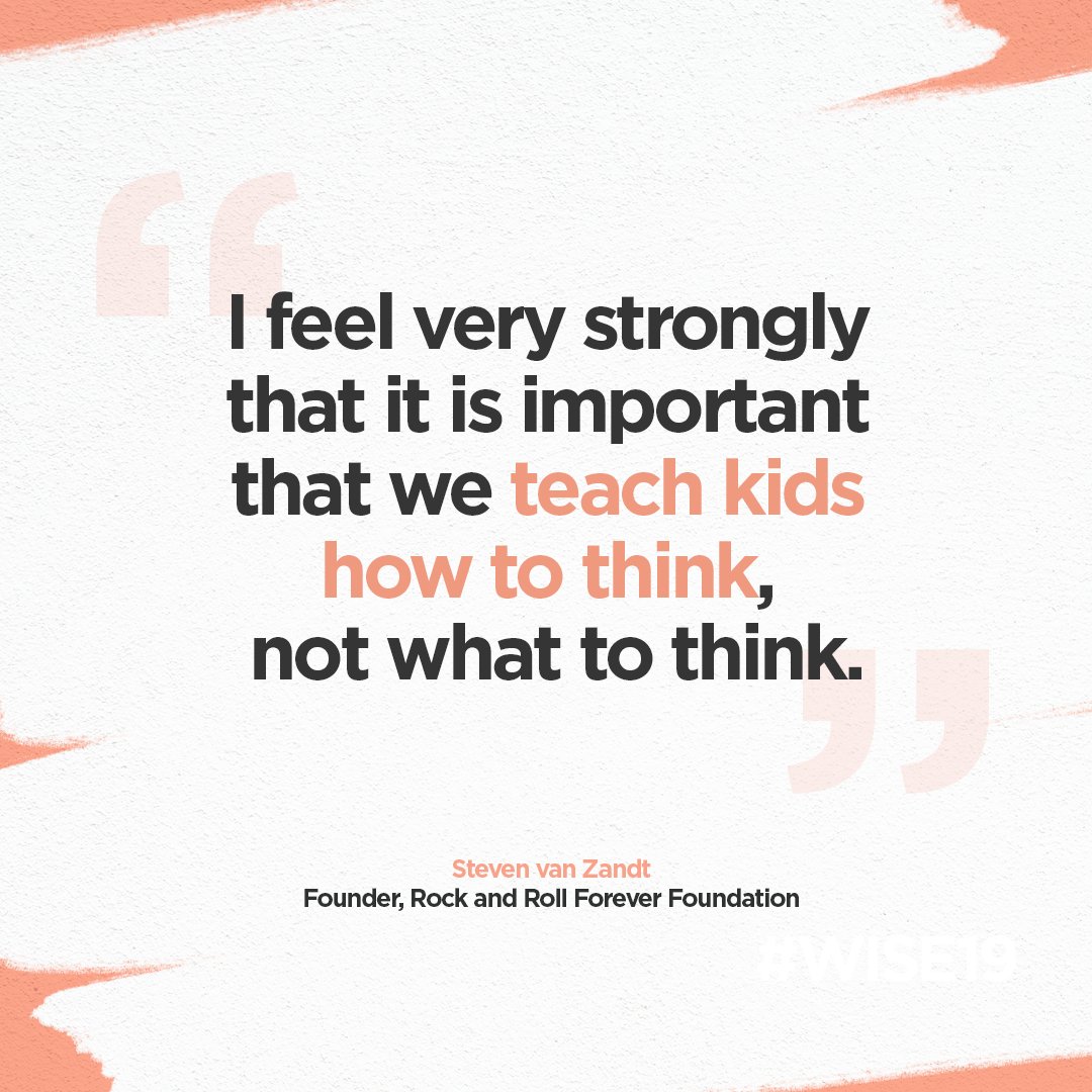 WISE_Tweets's tweet photo. We cannot change the future if we don't change the way we think.💡
Rock and roll legend Steven Van Zandt came to #WISE19 to share how he's using the arts to help children unlearn & relearn how they think, through his work with @TeachRock. #TeachRock #RockAndRollForeverFoundation https://t.co/RGopmgMgjI