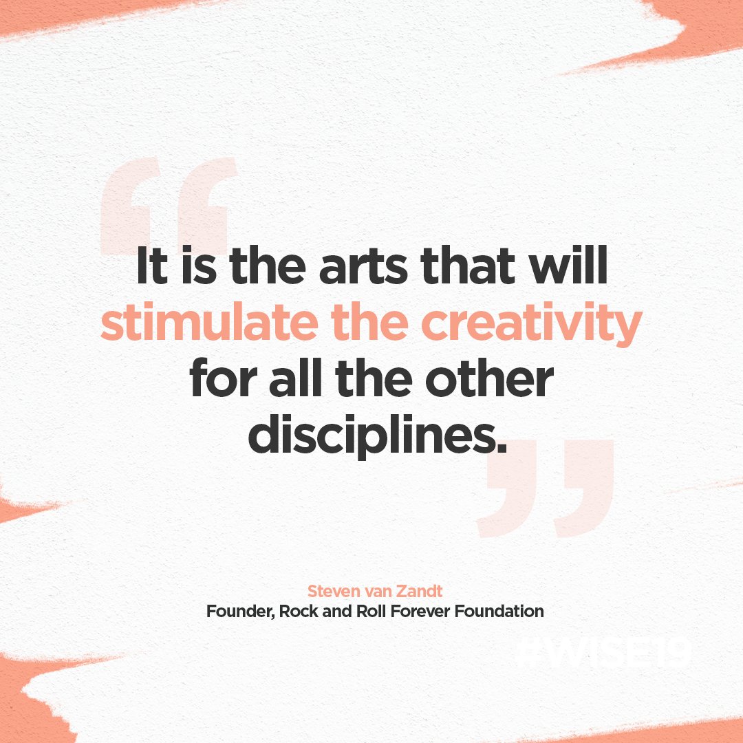 WISE_Tweets's tweet photo. We cannot change the future if we don't change the way we think.💡
Rock and roll legend Steven Van Zandt came to #WISE19 to share how he's using the arts to help children unlearn & relearn how they think, through his work with @TeachRock. #TeachRock #RockAndRollForeverFoundation https://t.co/RGopmgMgjI