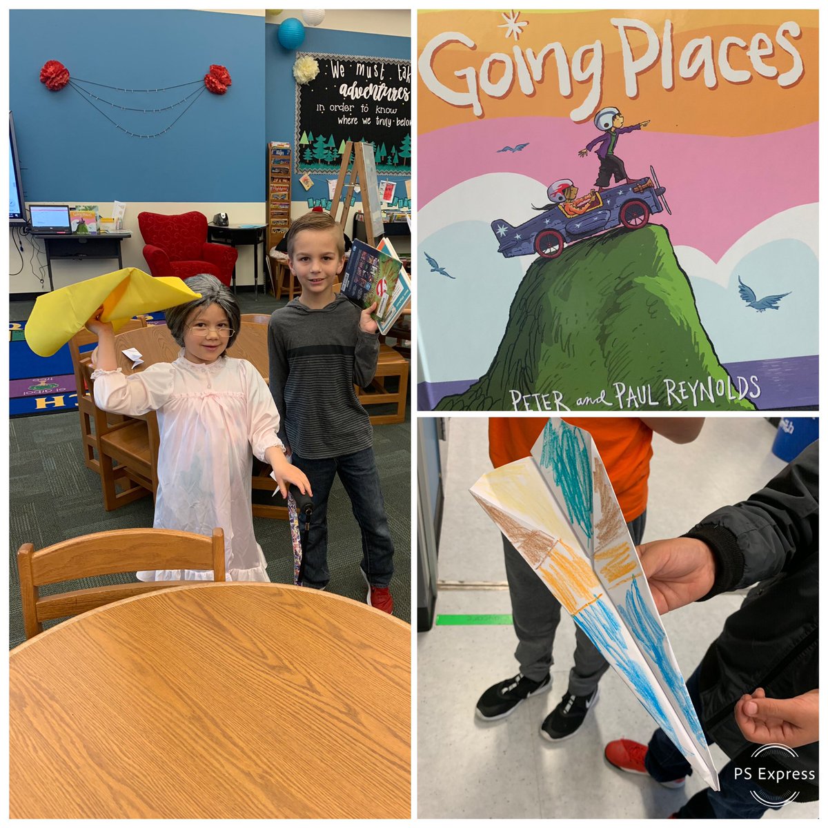 jess_alvis's tweet photo. Inspired by the book Going Places by Peter and Paul Reynolds for the February STEAM Book Challenge. Who’s airplane will fly the furthest? #STEAMchallenge #nisdtxlib #hugheshawks #goingplaces @peterhreynolds @Hughes_Hawks @jess_alvis https://t.co/E5f3wcoXof