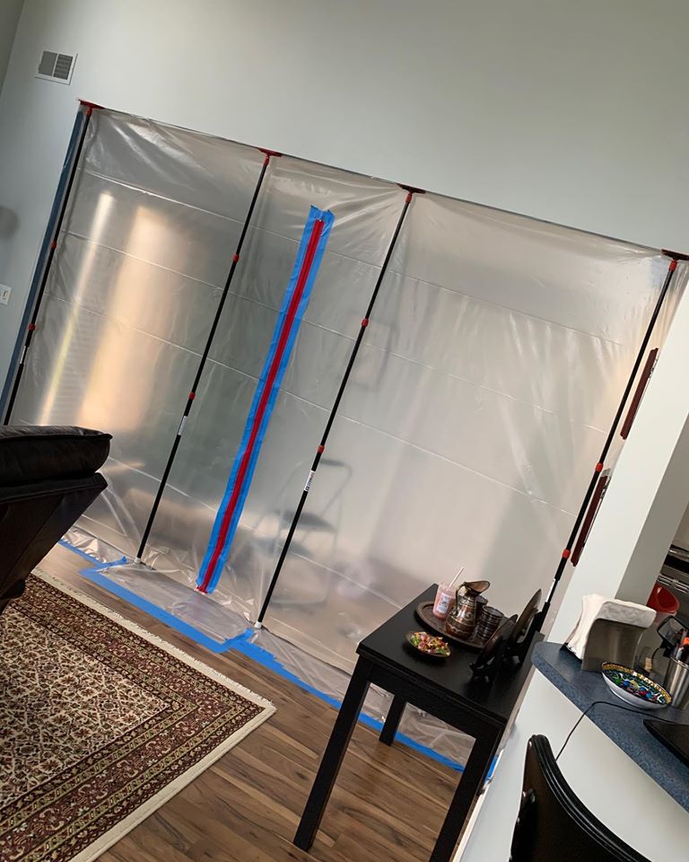 Adamsfloodednow's tweet photo. Why do companies set a plastic barrier❓
We call it containment. It prevents dust and other contaminants from spreading to non-affected areas of the home❗️❗️
Taking care of homes &amp; businesses in a time of chaos is what we do.
Call  24/7 for any emergency service!!!
888-436-2260 https://t.co/APopq9ympk
