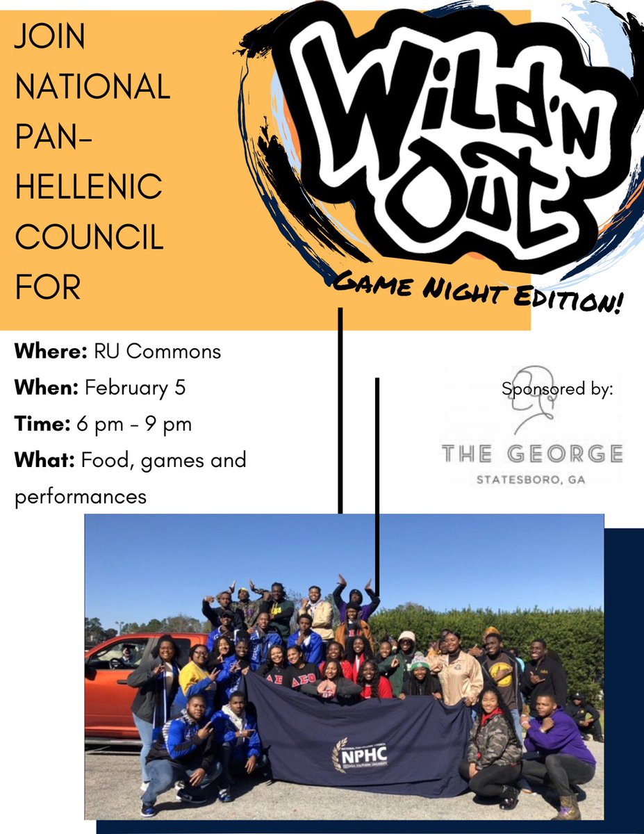 Tomorrow ! Tomorrow ! Tomorrow ! Come turn up with your NPHC at Wild’n Out Wednesday game night edition 😛 There will be FREE food , games , and performances ! Come mix and mingle with us in the union from 6-9 !