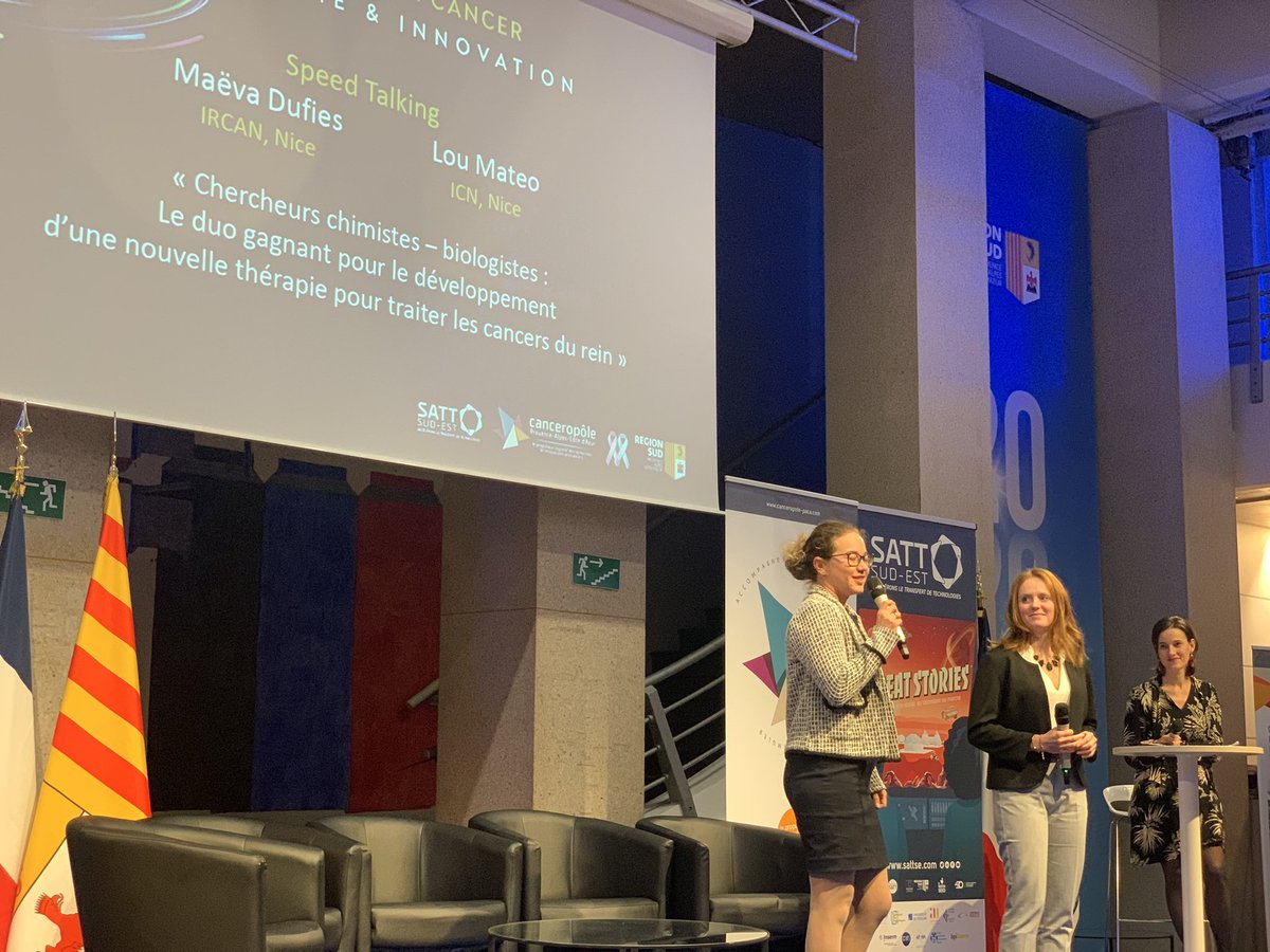 GeflucMarseille's tweet photo. [#speedTalking]
Maëva Dufies IRCAN &amp; Lou Mateo ICN #nice Motivées et passionnées nous ont parlé du cancer du rein et ont annoncé la création de leur #startup 
#innovation #recherche #cancer https://t.co/X8zNXblNX6