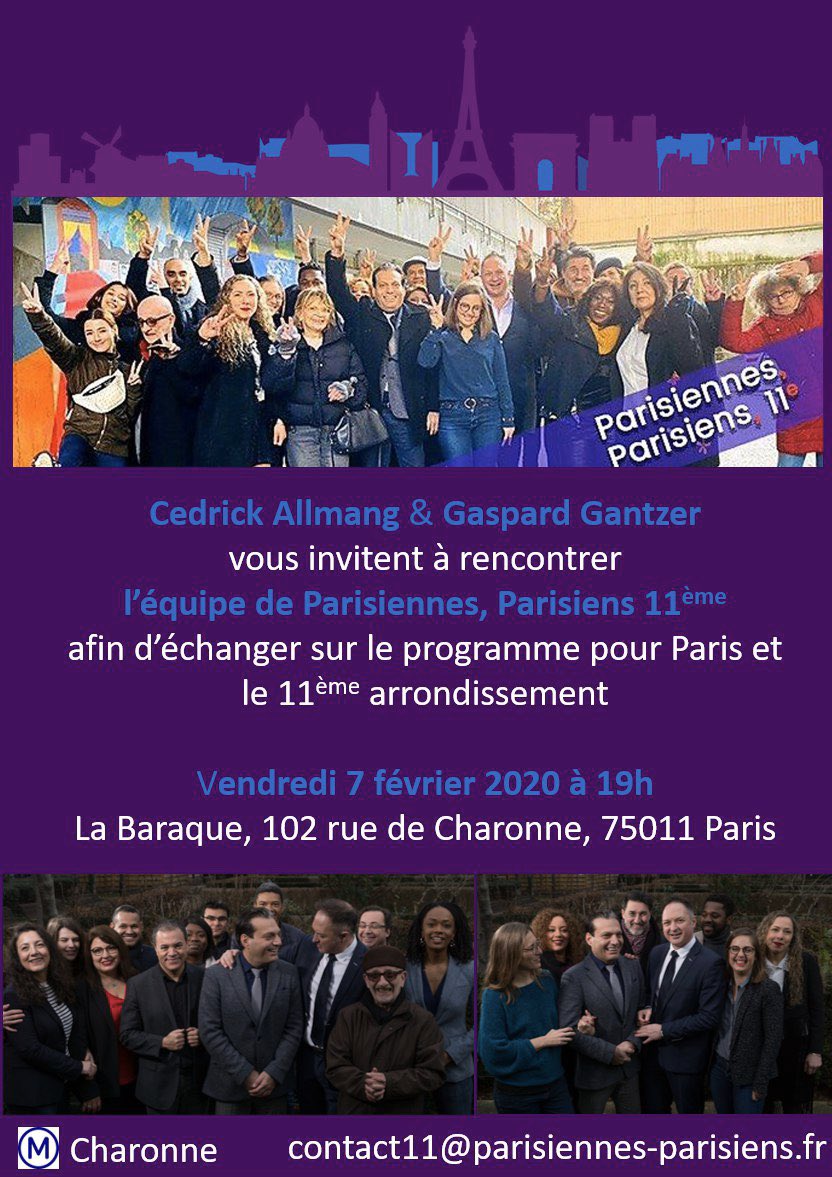 HaussAlis1's tweet photo. Venez à notre rencontre vendredi 7 février rencontre l’équipe de @Parisien_nes11 à #labaraque #Paris11 #Municipales2020 https://t.co/dxp9YZL73k