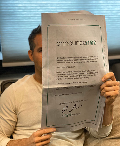 What did you think of <a href="/VancityReynolds/">Ryan Reynolds</a> publication in the <a href="/nytimes/">The New York Times</a> for the game this past Sunday? Safe to say this was an innovative &amp; unique way to 'save' $5 Million on, what was so far, the biggest Sunday of the year. bit.ly/2GTh6LX

#superbowlsunday #marketing #repost
