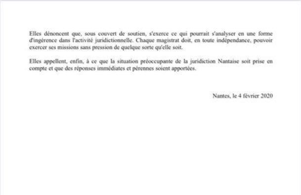 Nos collègues de Nantes réaffirment leur indépendance dans l’exercice de leurs fonctions juridictionnelles et rappellent que le mouvement des avocats ne fait que souligner l’indigence dans laquelle leur juridiction est contrainte de fonctionner chaque jour ⬇️⬇️⬇️