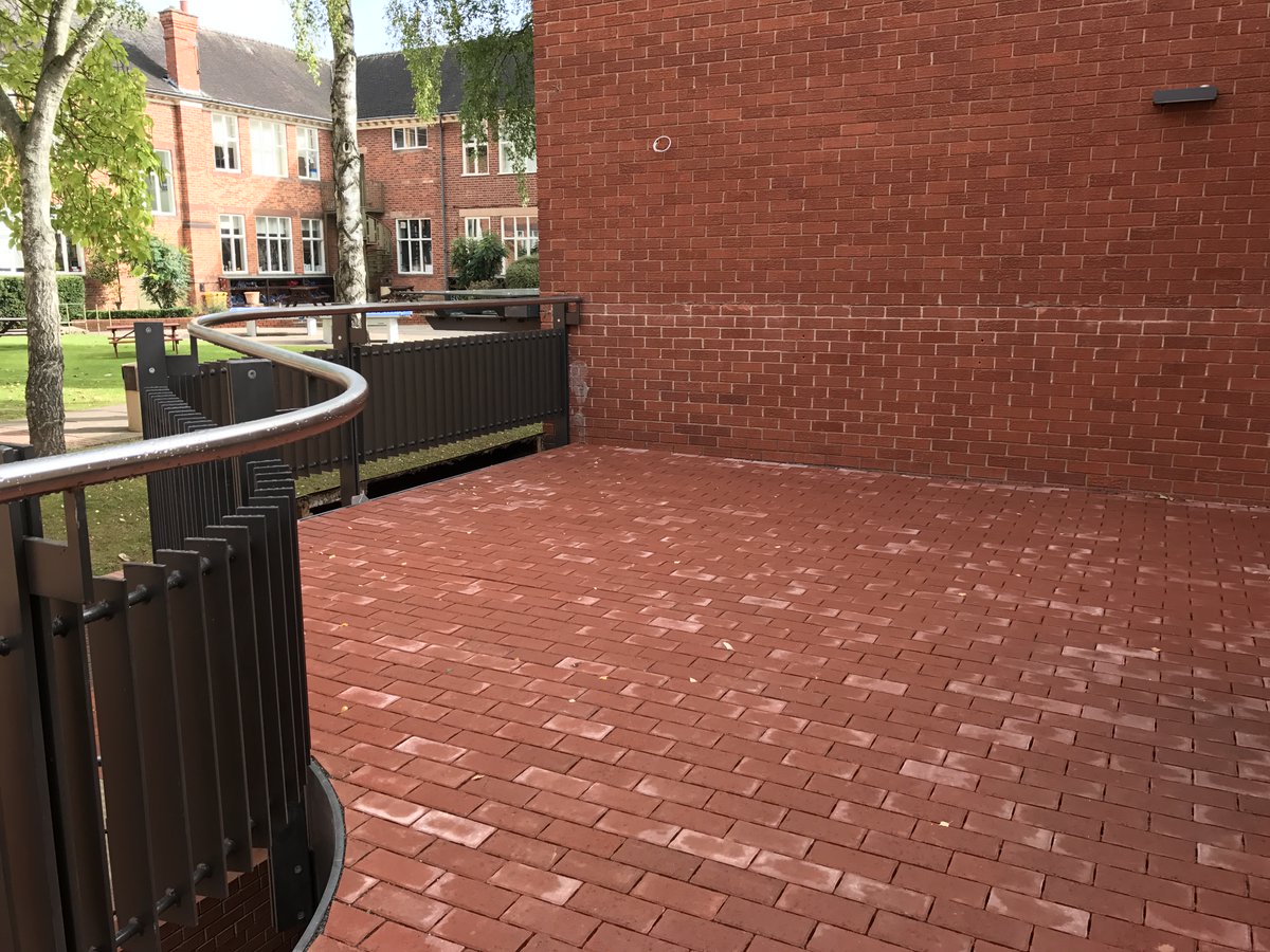 bespoke heavy duty powder coated staircase structure and balustrades with stainless steel handrail at the Kings School Worcester #welding #fabrication #steel