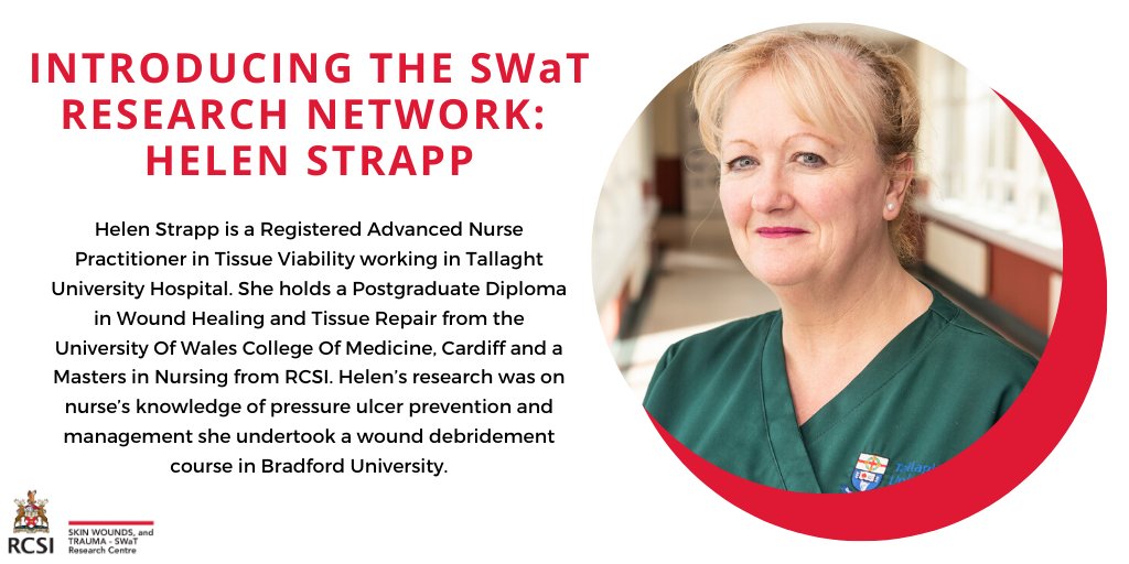 Introducing @HelenStrapp of the SWaT Research Network 👏
#RCSI #SWaT #research  #wounds #dfu #nursing #medicaldevice #industrypartner #RCSI_network #SupportNursesandMidwives