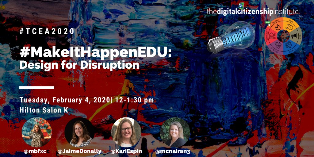 JaimeDonally's tweet photo. STARTING IN 2 HOURS
Don't miss this session with @mcnairan3 @KariEspin @mbfxc as we #MakeItHappenEDU: Design for Disruption at 12 PM.
#TCEA2020 @MergeVR @CoSpaces_Edu https://t.co/twNSbsDMfS