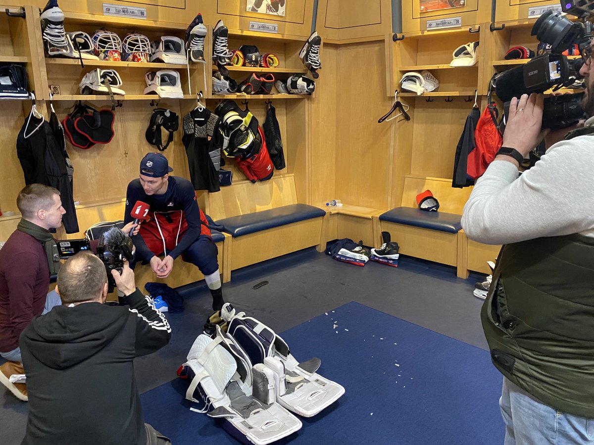 A Latvian tv crew is here to catchup with Elvis Merzlikins and Matiss Kivlenieks #CBJ