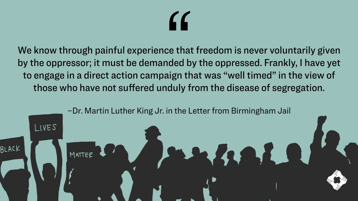 learnforjustice's tweet photo. The text of Dr. Martin Luther King Jr.'s "Letter From a Birmingham Jail" can be a great springboard for teaching about the tradition of Black liberation movements and the necessity of direct, radical action in demanding justice. #BlackHistoryMonth
https://t.co/iNSrwhNWCo https://t.co/El5yycLL59