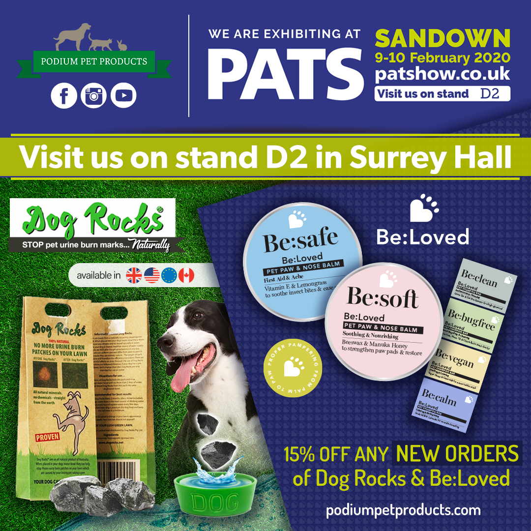 DogRocksHQ's tweet photo. 15% off all new orders of #DogRocks & our new #BeLoved range at #PATS Sandown! 🐱🐶
You can find us in the Surrey Hall on stand D2 - please 🐾🐾 by & see us! 😀
For more info about PPP & our products please visit https://t.co/S03Vf6H6Dj
#petbiz #thepetsbiz #petproducts https://t.co/NM3D5ozPYV