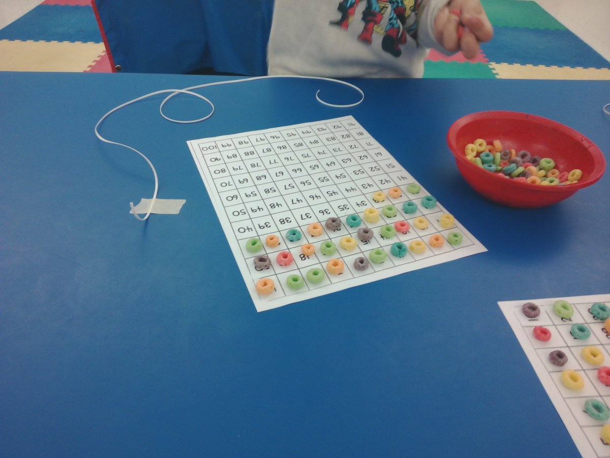 wwpskremillard's tweet photo. 100th Day celebrations @WakefieldHills.  Fun with Fruit Loops! https://t.co/l0VqqSeW7O