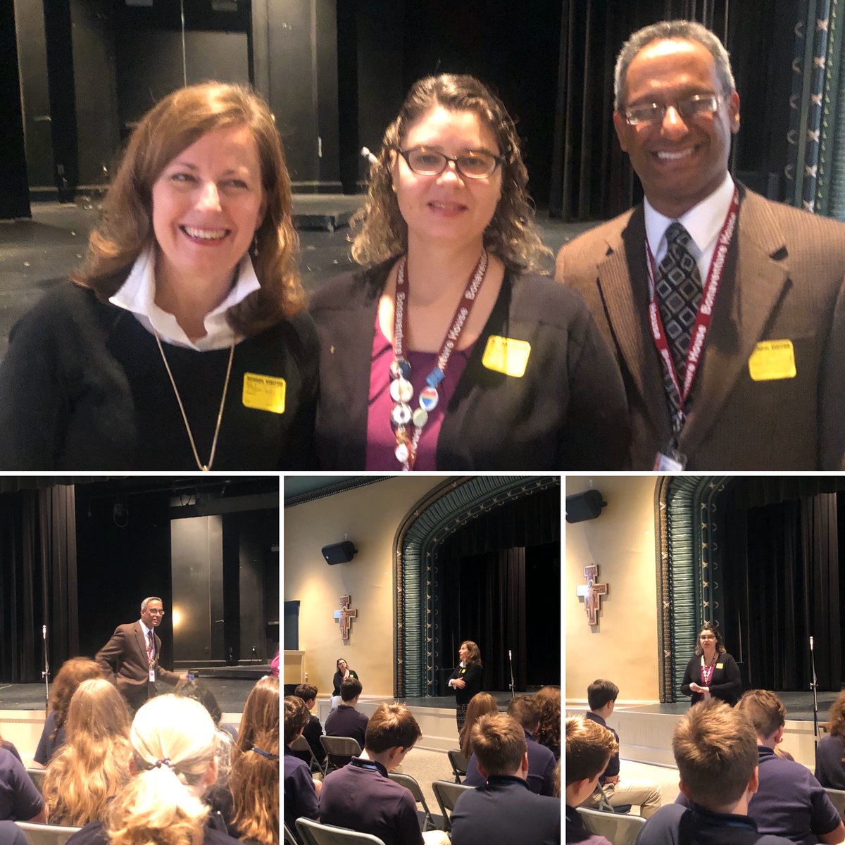 sppslex's tweet photo. Matthew George (LCHS principal), Melissa Cashman (freshman counselor), and Ryanne Pults (English teacher) spoke with our 8th grade students today about moving to high school next year and how to get involved! #lexingtoncatholic #sppslex https://t.co/IRRTpn3kYj