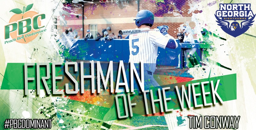 PeachBelt's tweet photo. The PBC baseball Freshman of the Week is @UNG_Nighthawks @timmy_conway! https://t.co/uZZ39vWdX7 #PBCDOMINANT https://t.co/2vwJELjn1j