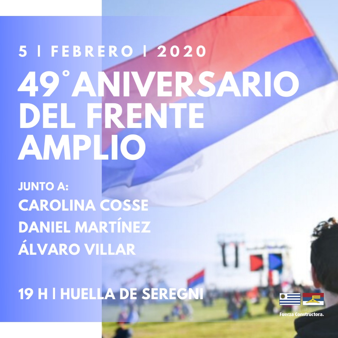 ComiteIngeFA's tweet photo. ¡Lxs convocamos al 49° aniversario de nuestro Frente Amplio! Este miércoles 5 de febrero nos embanderamos y desde las 19 horas, en La Huella de Seregni nos juntamos para celebrar un nuevo aniversario. https://t.co/gbqKx8CWKo