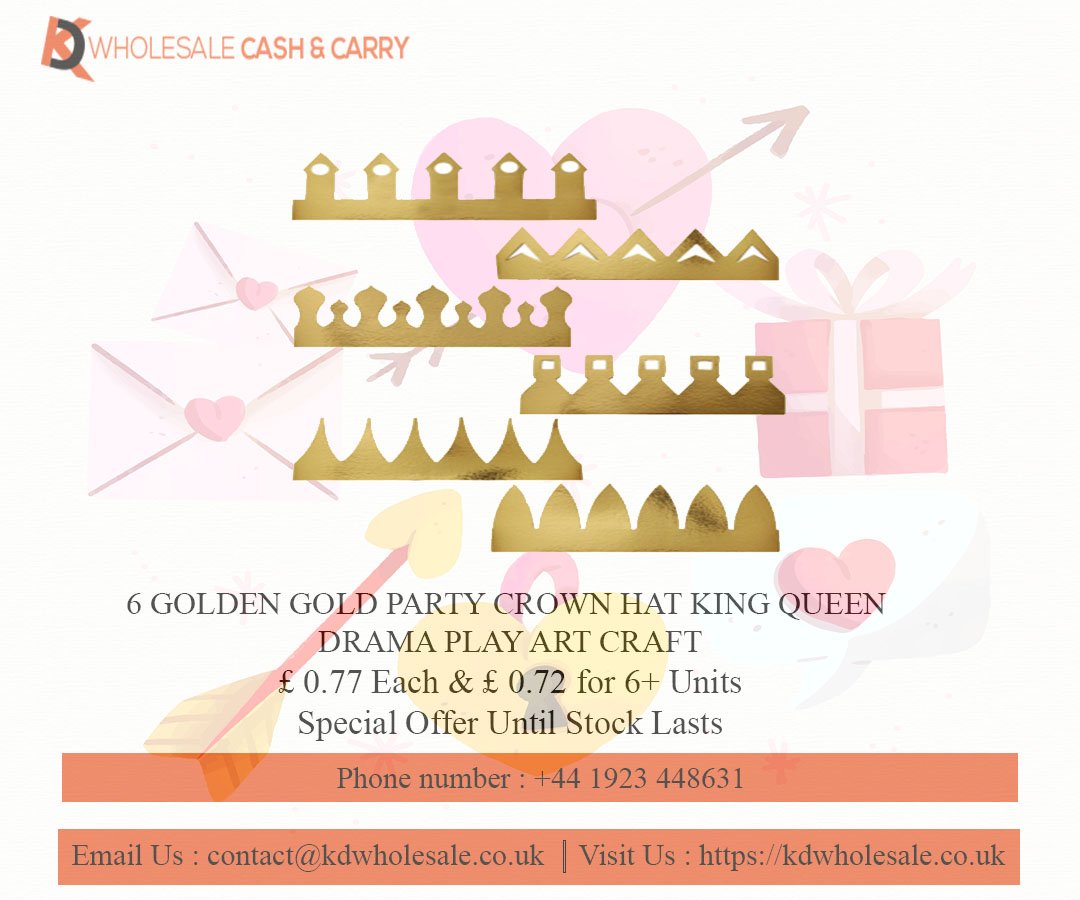 KDwholesale's tweet photo. 6 GOLDEN GOLD PARTY CROWN HAT KING QUEEN DRAMA PLAY ART CRAFT
https://t.co/zi5opStH7B
#6GoldenGoldPartyCrownHatKingQueenDramaPlayArtCraft #kdwholesale #sportsandtoys #artcraft #giftparty #partysupplier #childrentoy #artandcraft #stationery #art #craft #productsupply #sporttoys https://t.co/SzHUmzS0HS